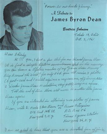 (JAMES DEAN) An obsessive collection of more than 130 photographs assembled by a die-hard Dean fan, Shirley Dormann, including souvenir